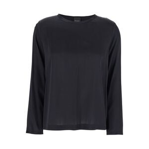 Plain Women Black Silk Long Sleeve Blouse For Women